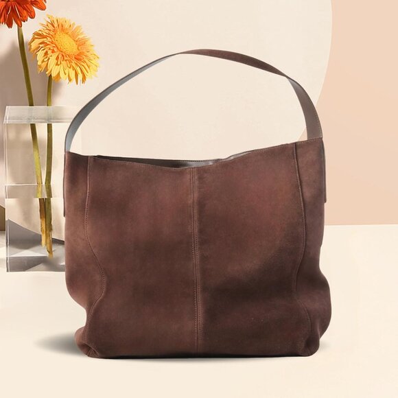 Genuine Suede Leather Coffee Tote Bag for Women, Large Capacity Stylish Hobo - Picture 5 of 6